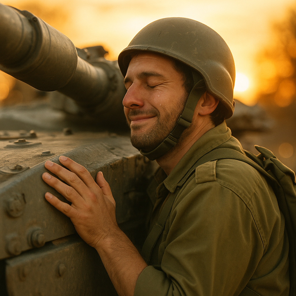 מילואימניק מחבק טנק באהבה